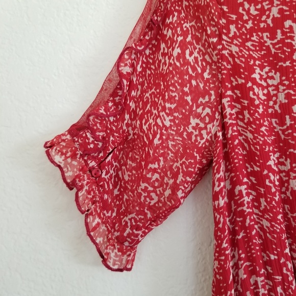 Anthropologie Floreat Red Chiffon Dress 10 - Picture 2 of 7